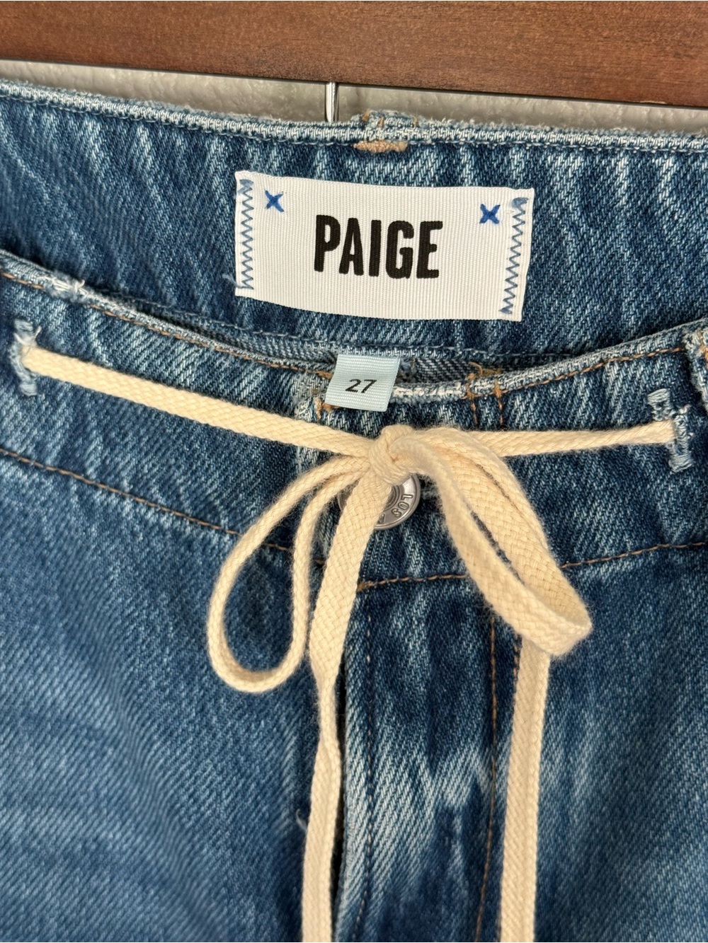 PAIGE Medium Blue Wide-Leg Drawstring Jeans